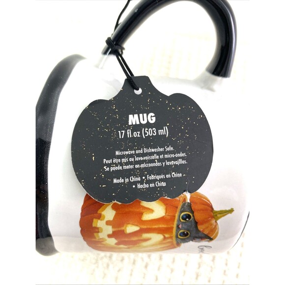 Spooky Street Cat In A Pumpkin Mug Holloween To Cute To Spook Oversiz 17oz White - Picture 8 of 8